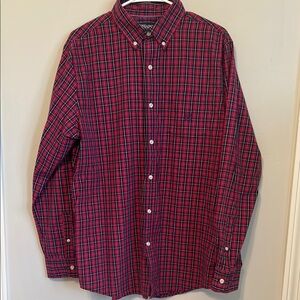 Chaps Red and Blue Plaid Casual Button Down Shirt. Size Large.